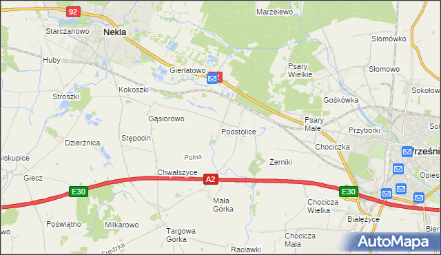 mapa Podstolice gmina Nekla, Podstolice gmina Nekla na mapie Targeo