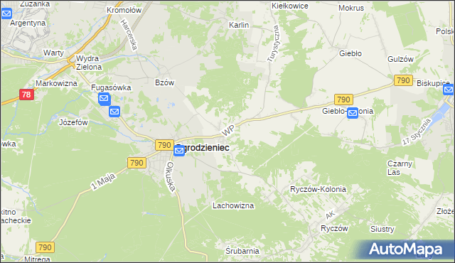 mapa Podzamcze gmina Ogrodzieniec, Podzamcze gmina Ogrodzieniec na mapie Targeo