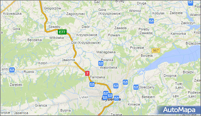 mapa Polanka gmina Myślenice, Polanka gmina Myślenice na mapie Targeo