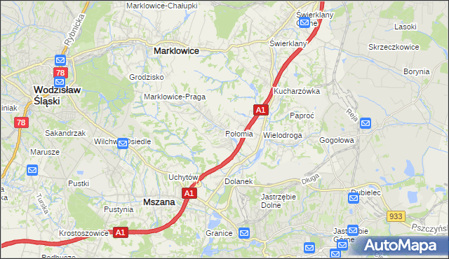 mapa Połomia gmina Mszana, Połomia gmina Mszana na mapie Targeo