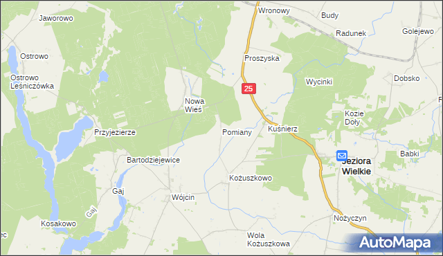 mapa Pomiany gmina Jeziora Wielkie, Pomiany gmina Jeziora Wielkie na mapie Targeo