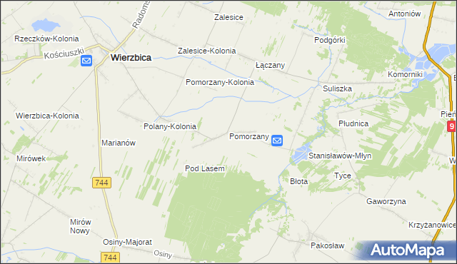 mapa Pomorzany gmina Wierzbica, Pomorzany gmina Wierzbica na mapie Targeo