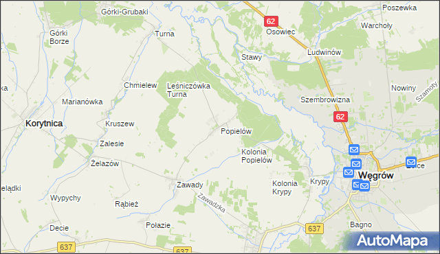 mapa Popielów gmina Liw, Popielów gmina Liw na mapie Targeo
