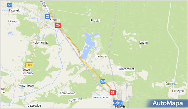 mapa Prądocin gmina Nowa Wieś Wielka, Prądocin gmina Nowa Wieś Wielka na mapie Targeo