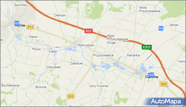 mapa Przybysławice gmina Garbów, Przybysławice gmina Garbów na mapie Targeo