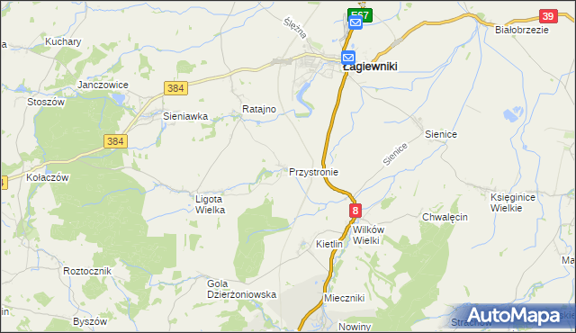 mapa Przystronie gmina Łagiewniki, Przystronie gmina Łagiewniki na mapie Targeo