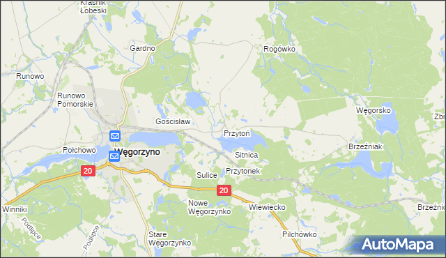 mapa Przytoń gmina Węgorzyno, Przytoń gmina Węgorzyno na mapie Targeo