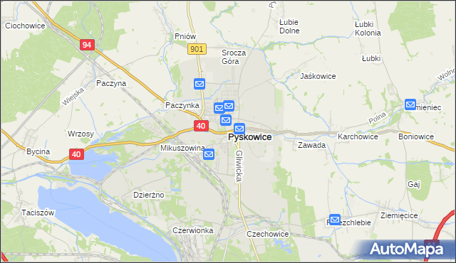 mapa Pyskowice powiat gliwicki, Pyskowice powiat gliwicki na mapie Targeo