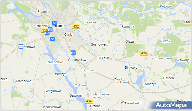 mapa Pysząca gmina Śrem, Pysząca gmina Śrem na mapie Targeo
