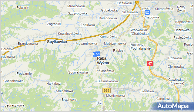 mapa Raba Wyżna, Raba Wyżna na mapie Targeo