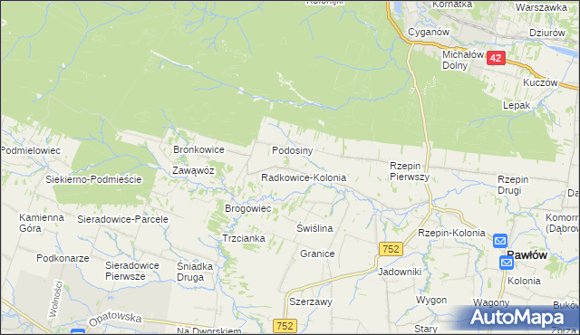 mapa Radkowice gmina Pawłów, Radkowice gmina Pawłów na mapie Targeo