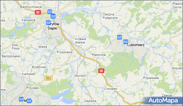 mapa Radoniów, Radoniów na mapie Targeo