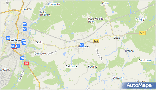 mapa Rakowiec gmina Kwidzyn, Rakowiec gmina Kwidzyn na mapie Targeo