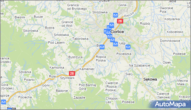 mapa Ropica Polska, Ropica Polska na mapie Targeo