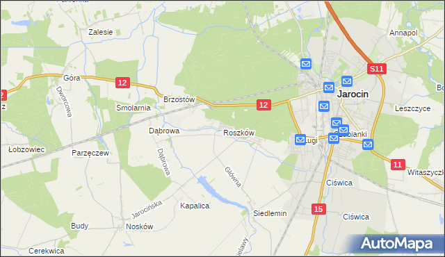 mapa Roszków gmina Jarocin, Roszków gmina Jarocin na mapie Targeo
