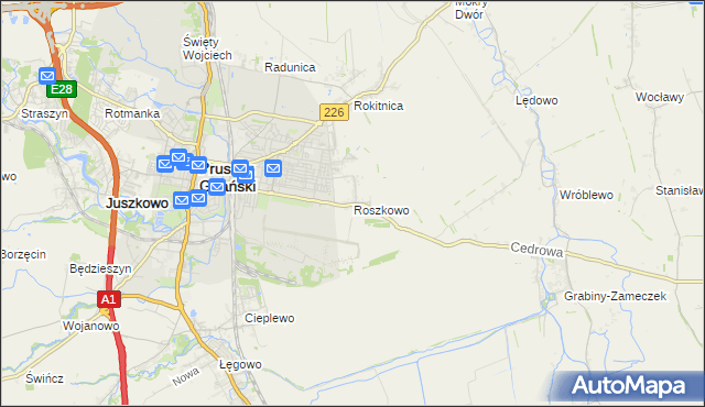 mapa Roszkowo gmina Pruszcz Gdański, Roszkowo gmina Pruszcz Gdański na mapie Targeo