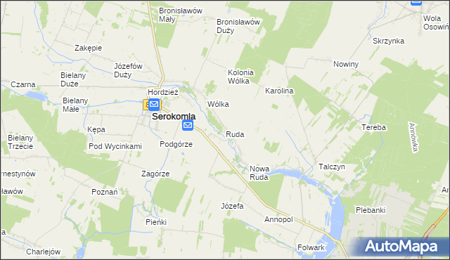 mapa Ruda gmina Serokomla, Ruda gmina Serokomla na mapie Targeo