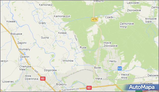 mapa Ruda gmina Sieradz, Ruda gmina Sieradz na mapie Targeo