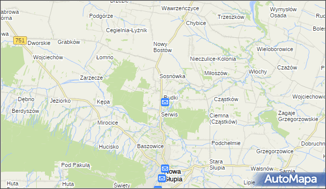 mapa Rudki gmina Nowa Słupia, Rudki gmina Nowa Słupia na mapie Targeo