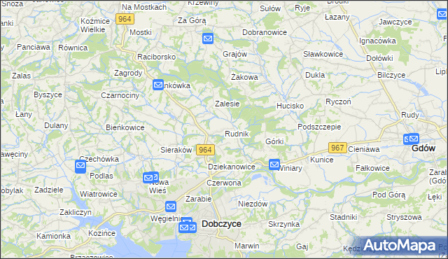 mapa Rudnik gmina Dobczyce, Rudnik gmina Dobczyce na mapie Targeo