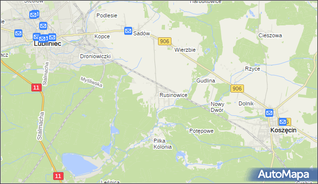 mapa Rusinowice, Rusinowice na mapie Targeo