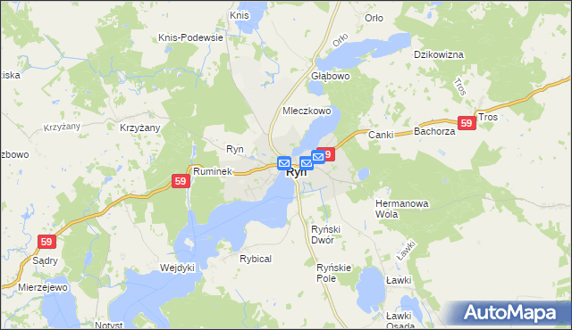 mapa Ryn powiat giżycki, Ryn powiat giżycki na mapie Targeo
