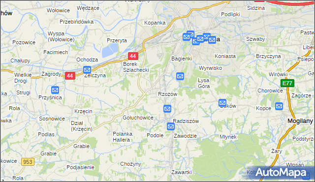 mapa Rzozów, Rzozów na mapie Targeo