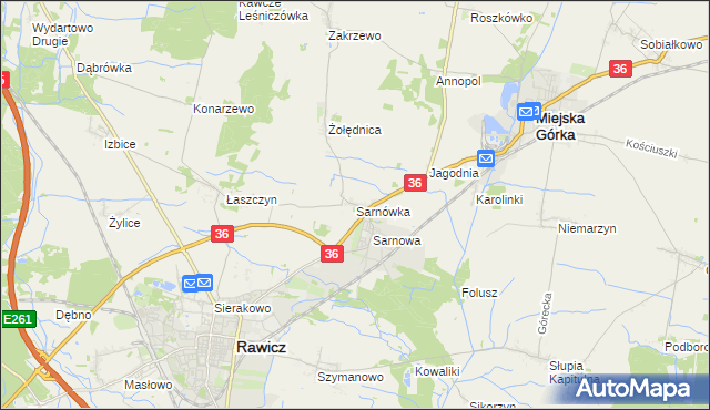 mapa Sarnówka gmina Rawicz, Sarnówka gmina Rawicz na mapie Targeo