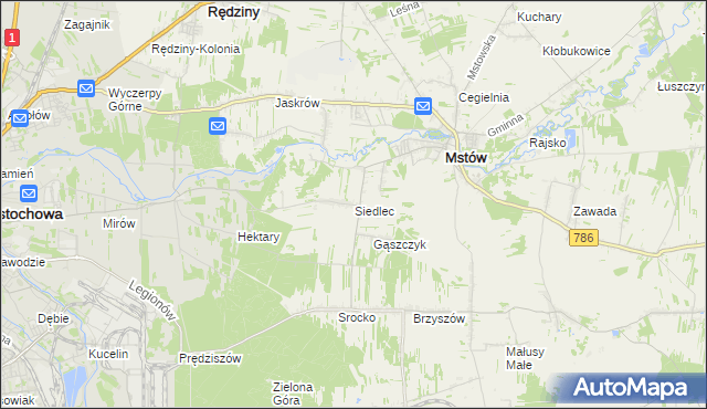 mapa Siedlec gmina Mstów, Siedlec gmina Mstów na mapie Targeo