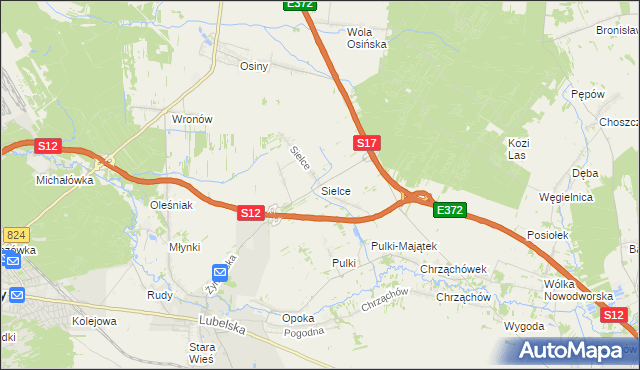 mapa Sielce gmina Końskowola, Sielce gmina Końskowola na mapie Targeo