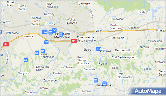 mapa Sielec gmina Iwierzyce, Sielec gmina Iwierzyce na mapie Targeo