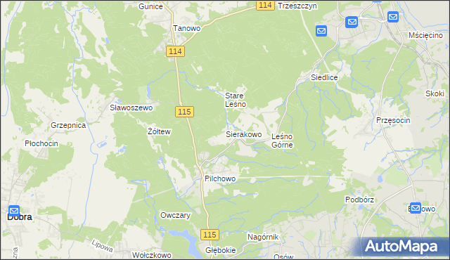mapa Sierakowo gmina Police, Sierakowo gmina Police na mapie Targeo