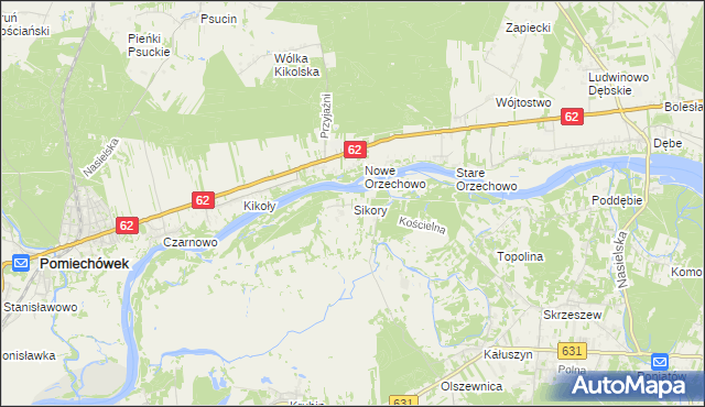 mapa Sikory gmina Wieliszew, Sikory gmina Wieliszew na mapie Targeo