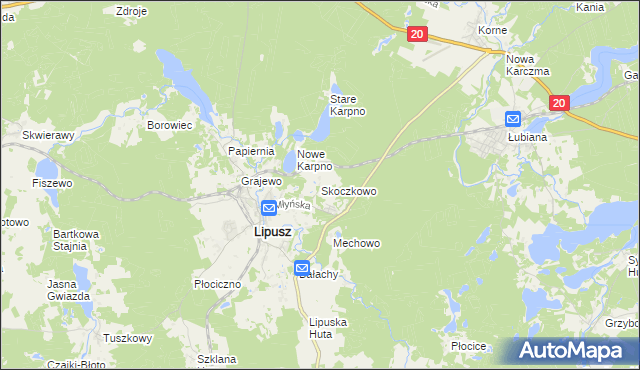 mapa Skoczkowo gmina Lipusz, Skoczkowo gmina Lipusz na mapie Targeo