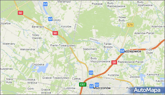 mapa Słabomierz gmina Radziejowice, Słabomierz gmina Radziejowice na mapie Targeo