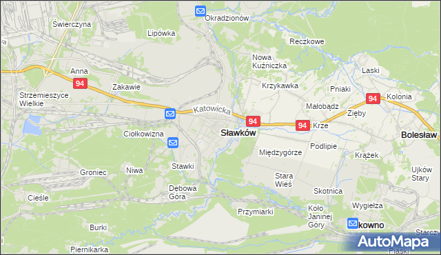 mapa Sławków powiat będziński, Sławków powiat będziński na mapie Targeo
