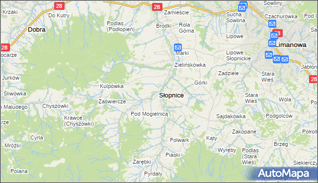 mapa Słopnice, Słopnice na mapie Targeo