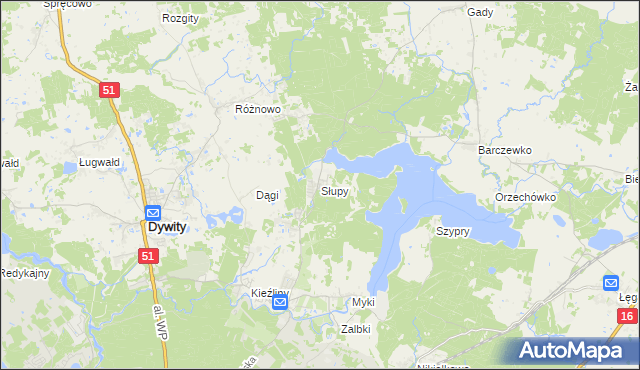mapa Słupy gmina Dywity, Słupy gmina Dywity na mapie Targeo