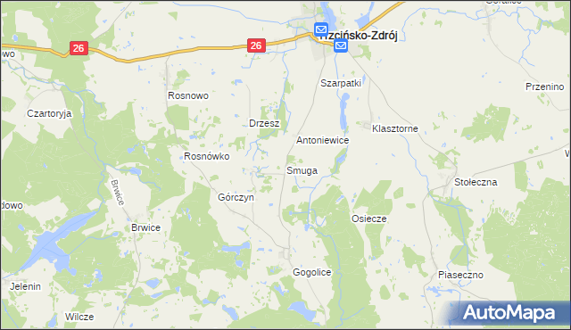 mapa Smuga gmina Trzcińsko-Zdrój, Smuga gmina Trzcińsko-Zdrój na mapie Targeo
