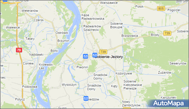 mapa Sobienie-Jeziory, Sobienie-Jeziory na mapie Targeo