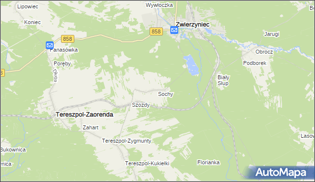 mapa Sochy gmina Zwierzyniec, Sochy gmina Zwierzyniec na mapie Targeo
