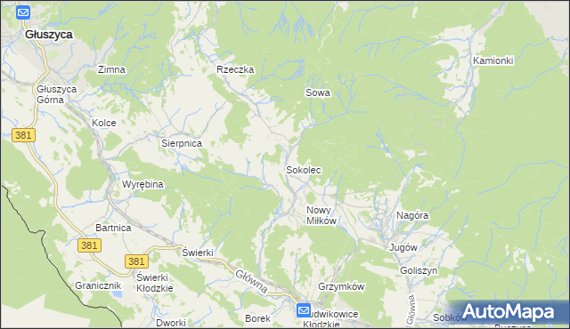 mapa Sokolec gmina Nowa Ruda, Sokolec gmina Nowa Ruda na mapie Targeo