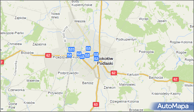 mapa Sokołów Podlaski, Sokołów Podlaski na mapie Targeo