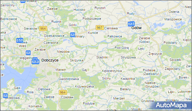 mapa Stadniki gmina Dobczyce, Stadniki gmina Dobczyce na mapie Targeo