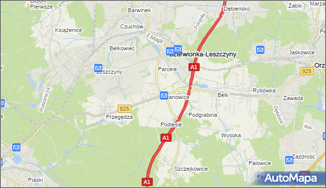 mapa Stanowice gmina Czerwionka-Leszczyny, Stanowice gmina Czerwionka-Leszczyny na mapie Targeo