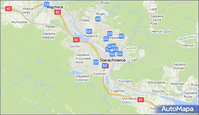 mapa Starachowic, Starachowice na mapie Targeo