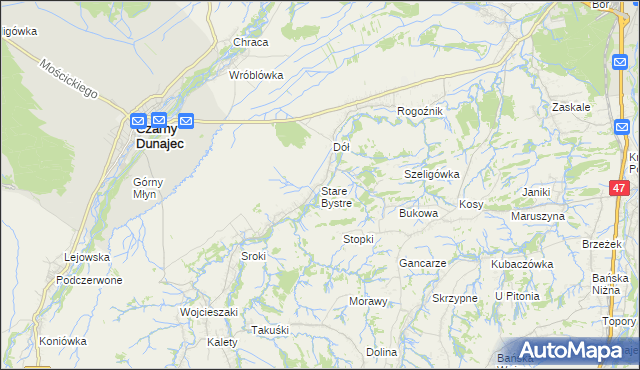 mapa Stare Bystre, Stare Bystre na mapie Targeo