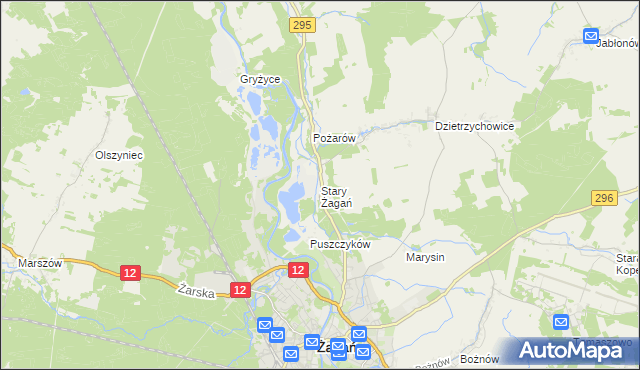 mapa Stary Żagań, Stary Żagań na mapie Targeo