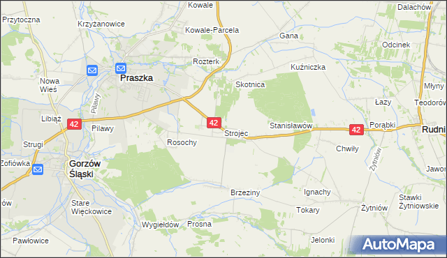 mapa Strojec gmina Praszka, Strojec gmina Praszka na mapie Targeo