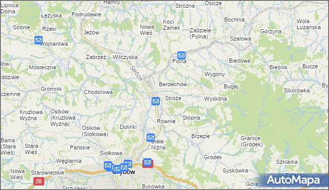 mapa Stróże gmina Grybów, Stróże gmina Grybów na mapie Targeo